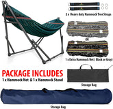 Tranquillo Universal Hammock Comfort Set - Adjustable Foldable Hammock with Stand, Polyester Hammock Net & Extra Net, Tree Straps, Travel Carry Bags, Double Hammock 2 Persons, Support 550lbs, Peacock